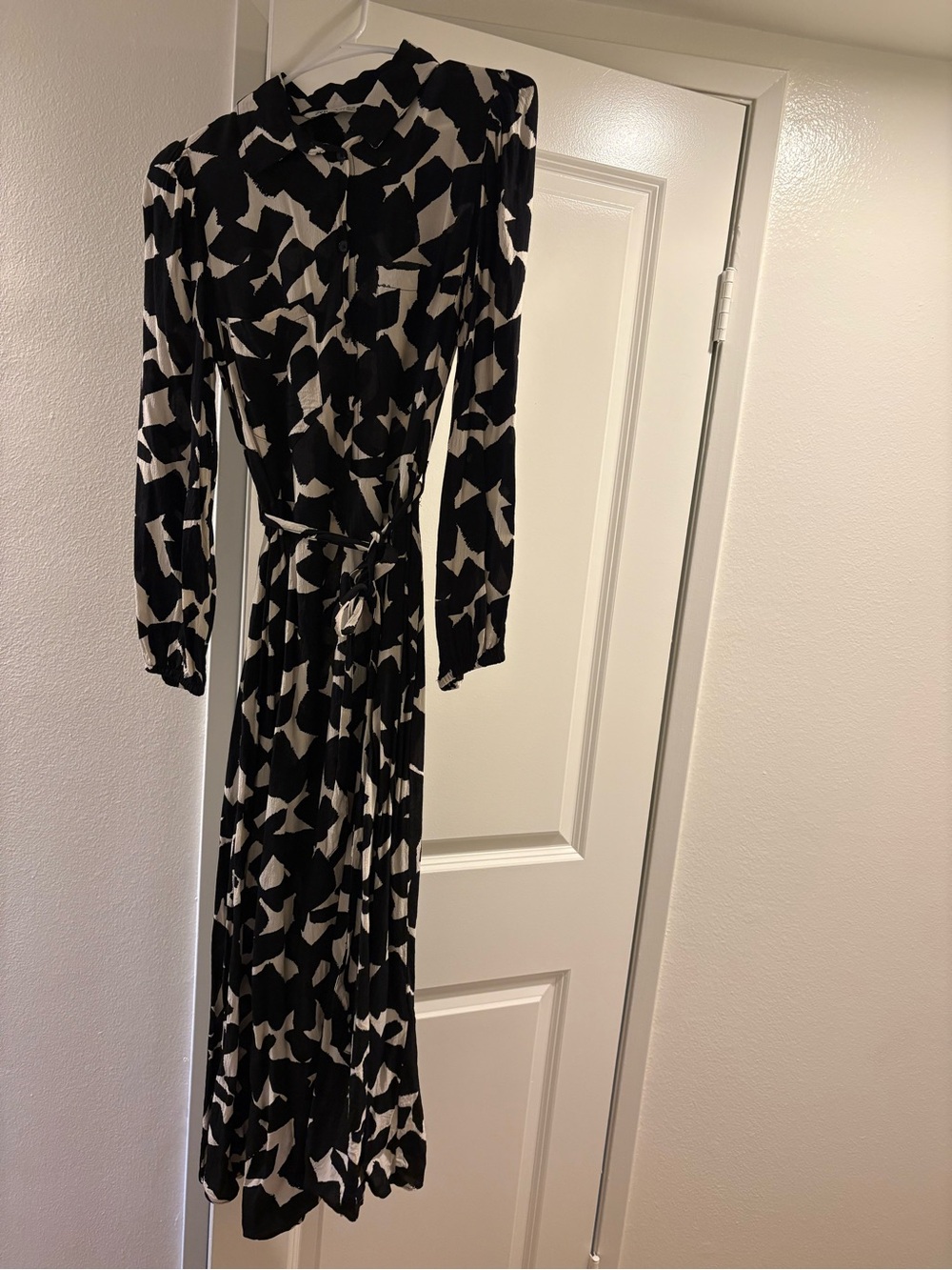 Zara Black & White Printed Long-Sleeve Wrap Dress